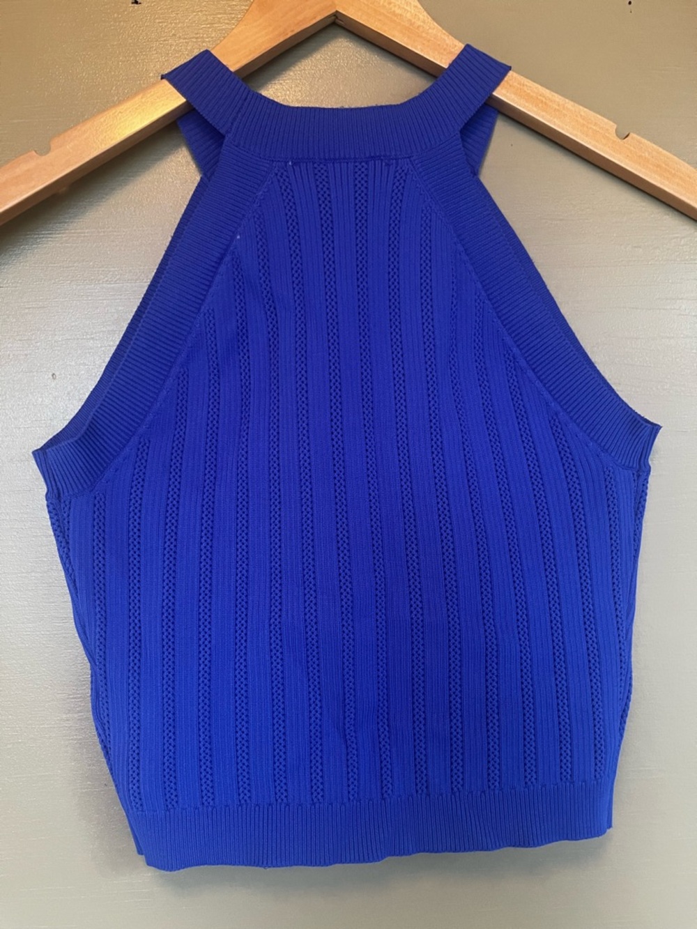 Happily Grey High-neck Sleeveless Ribbed Stretch Nautical Accent Button Crop Top - Picture 6 of 9